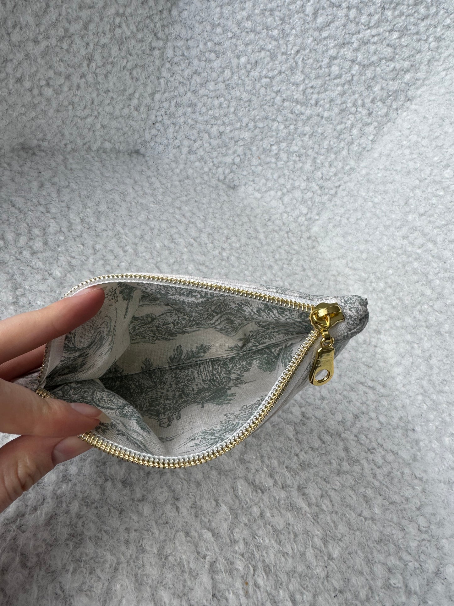 Porte monnaie / Porte cartes imprimé toile de jouy vert