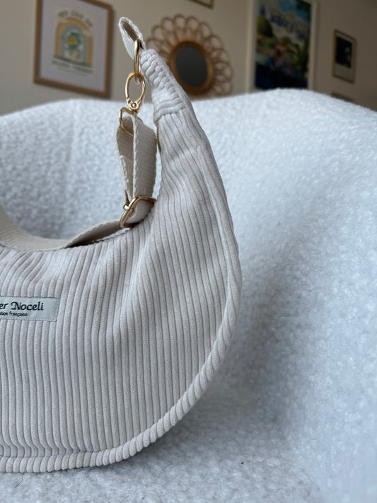 Sac demi-lune AURORE velours cotelé beige