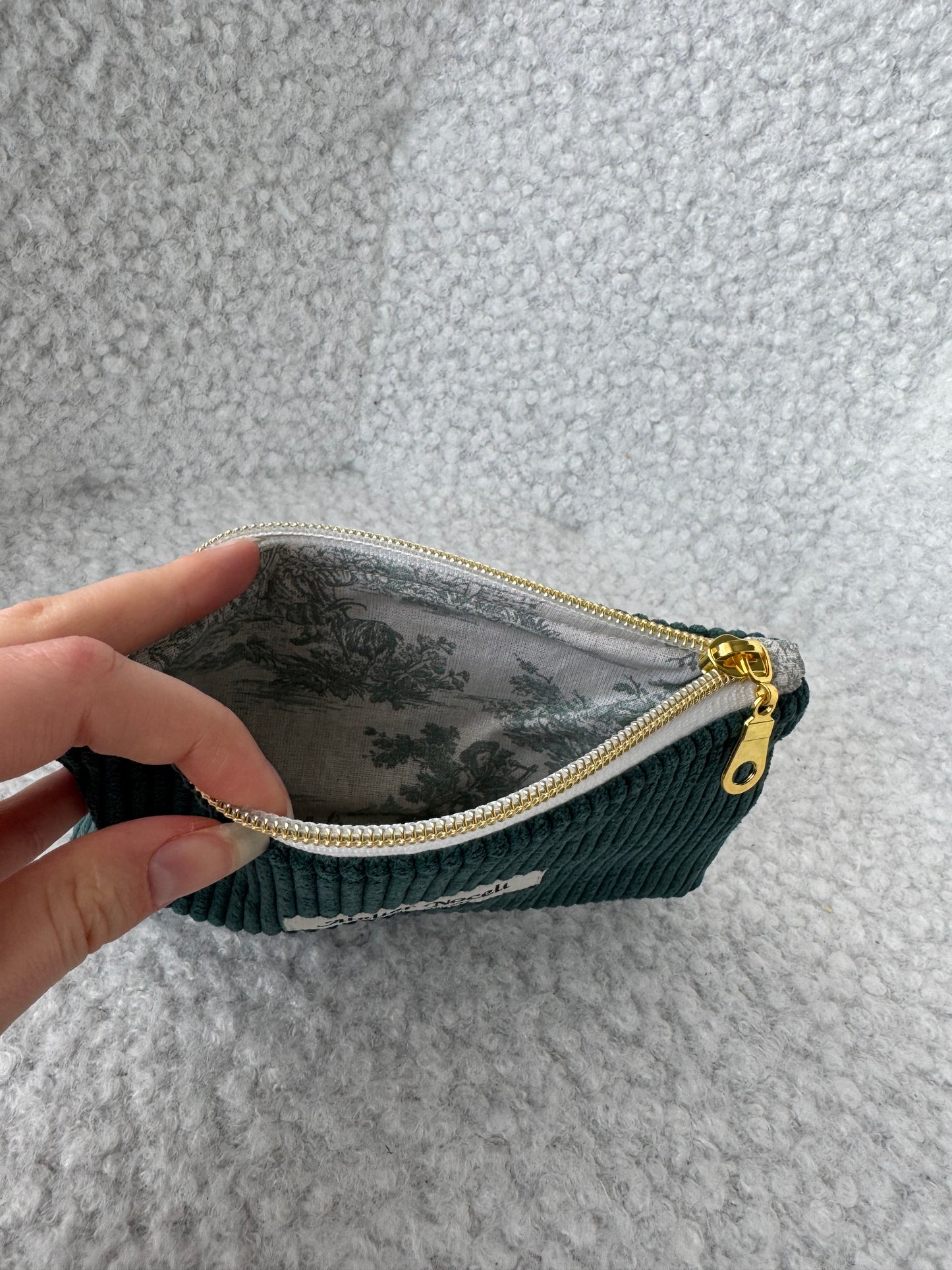 Porte monnaie/ Porte carte velours côtelé vert sapin