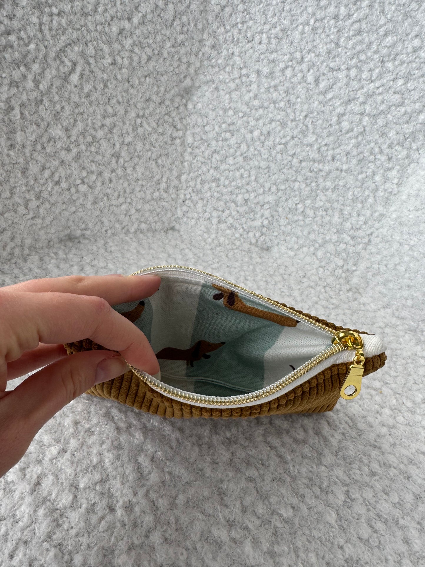 Porte monnaie / Porte cartes en velours côtelé camel