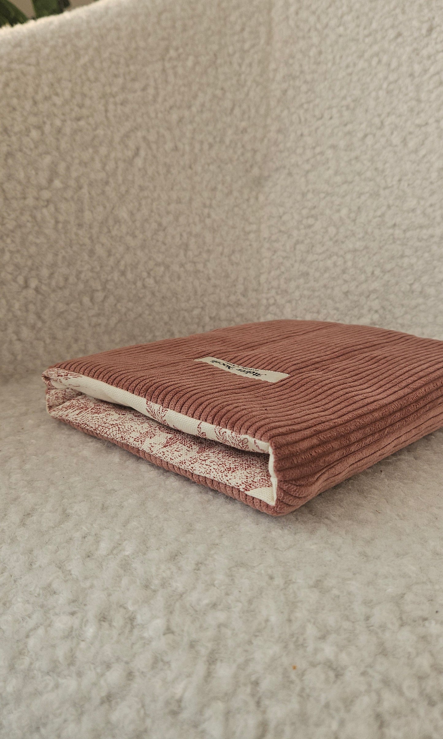 Housse de livre velours cotelé rose