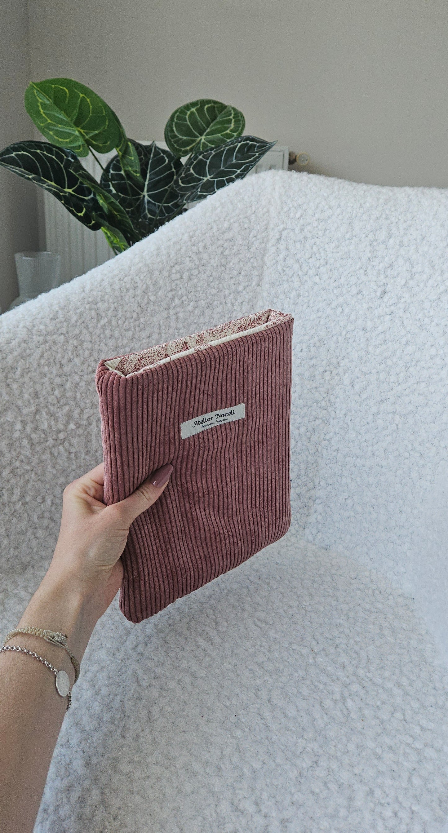 Housse de livre velours cotelé rose