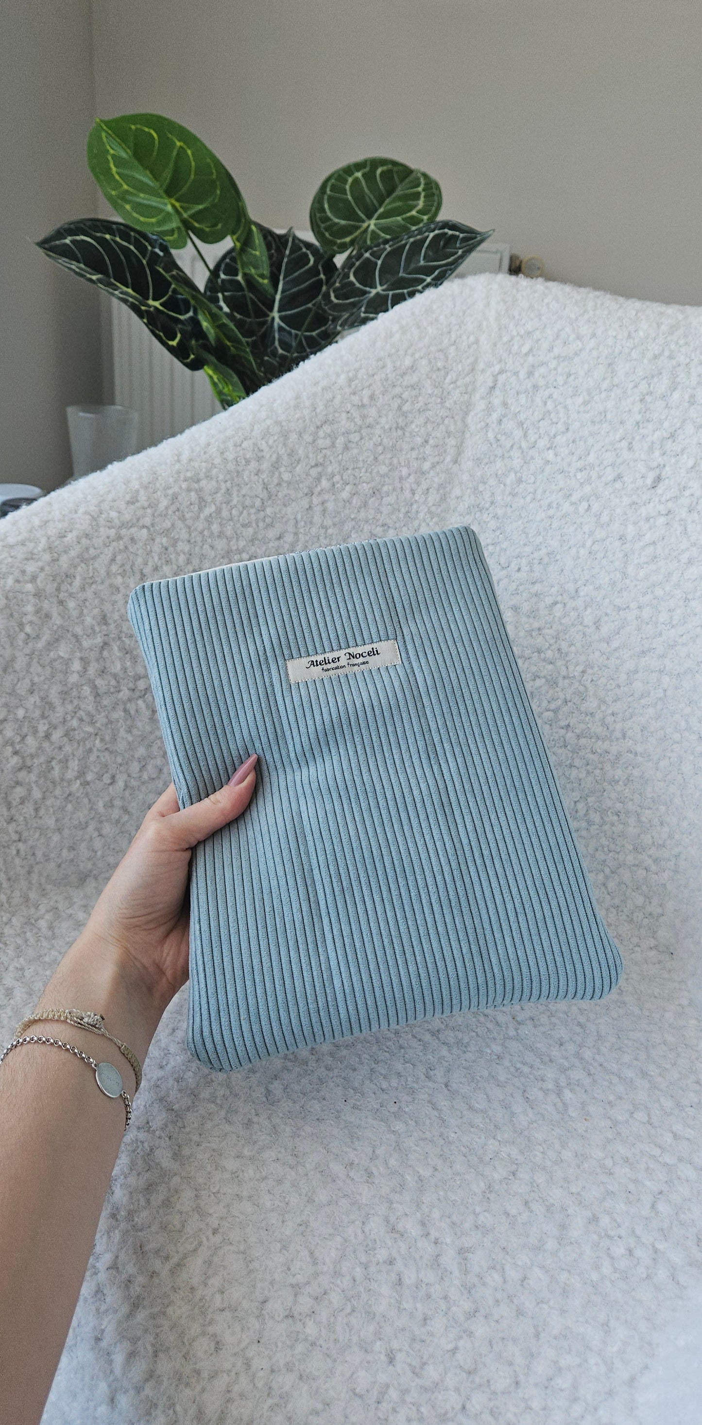 Housse de livre velours cotelé bleu