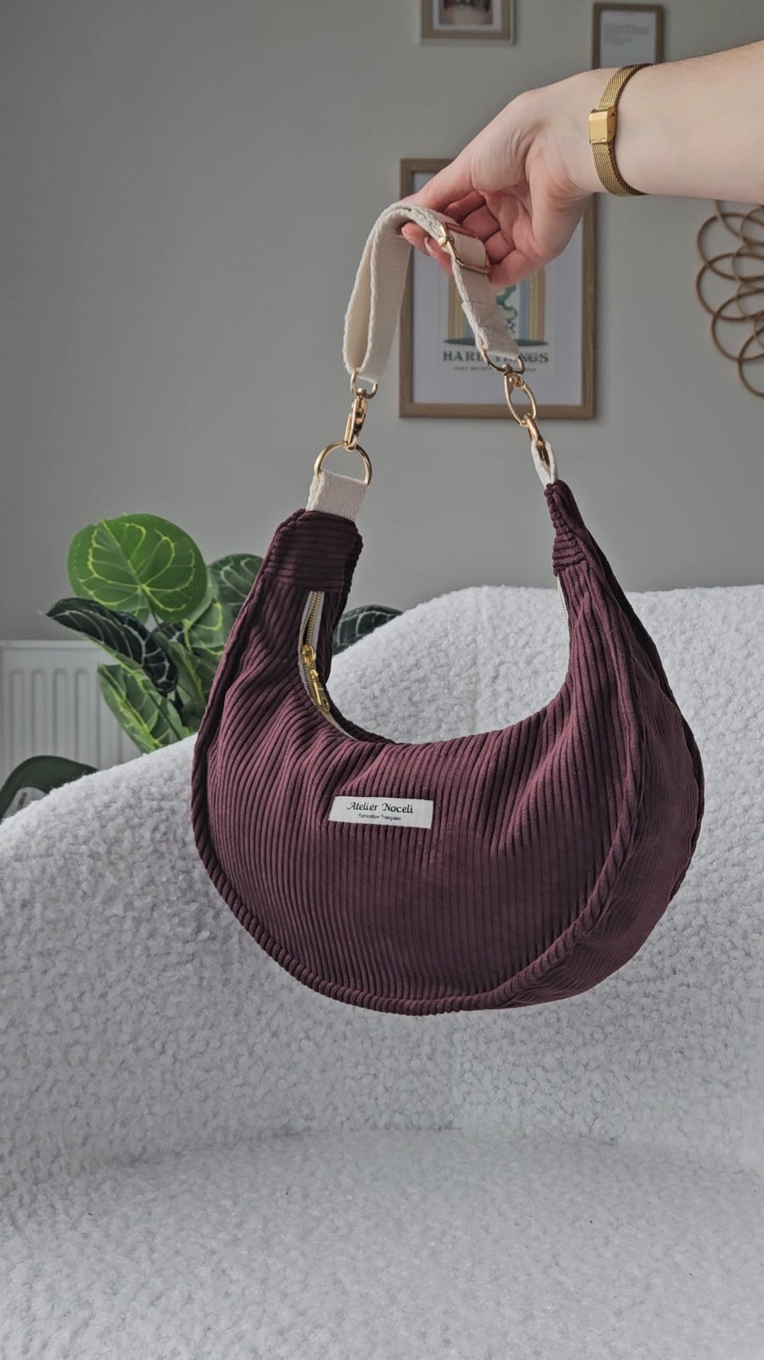 sac a main velours cotelé fait main en france couleur prune