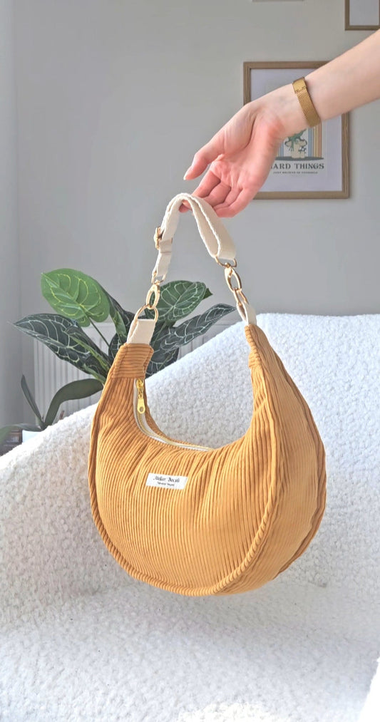sac à main demi lune fait main jaune moutarde fait en france