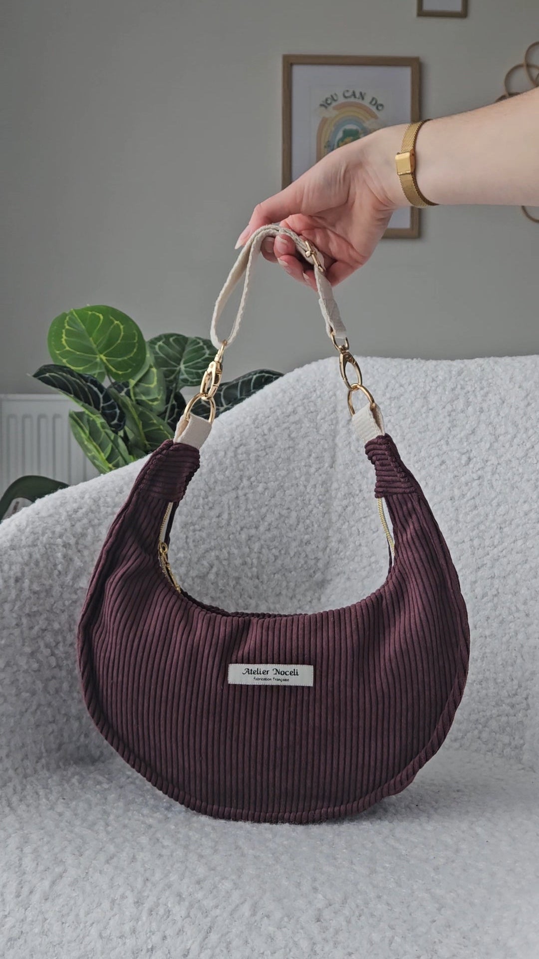 sac a main velours cotelé fait main en france couleur prune