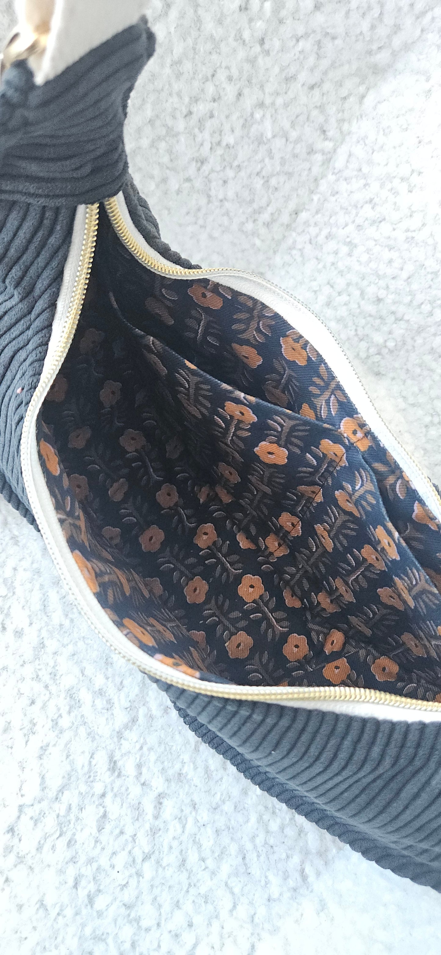 sac a main velours cotelé fait main en france couleur gris anthracite noir