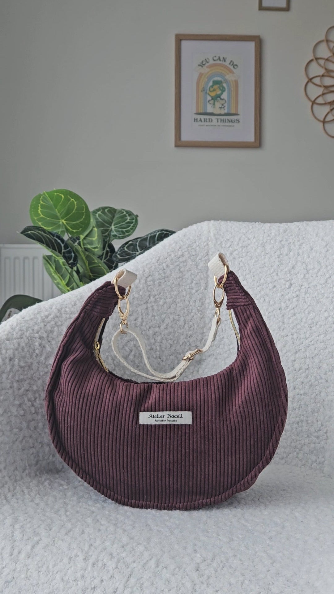 sac a main velours cotelé fait main en france couleur prune