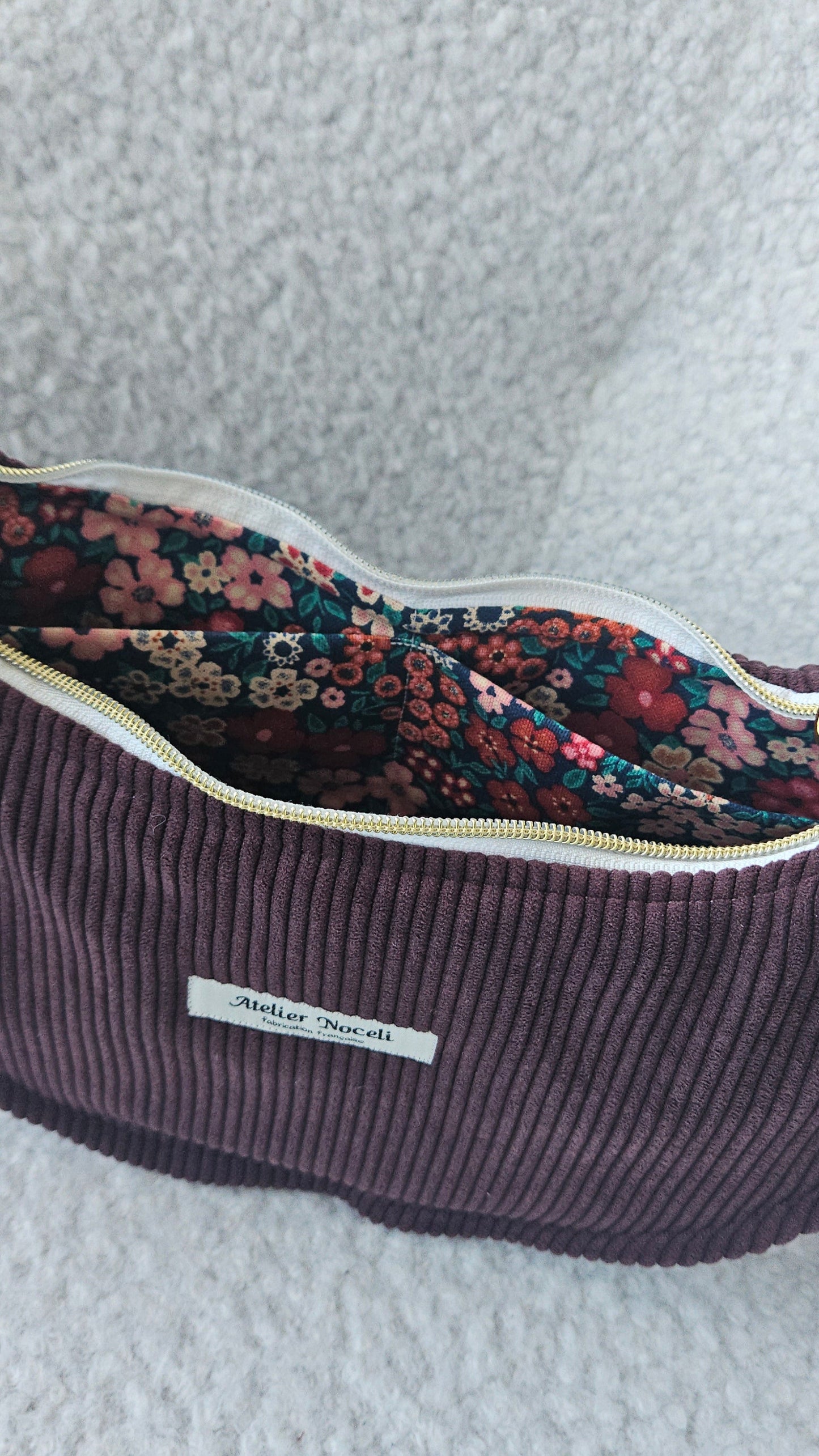 sac a main velours cotelé fait main en france couleur prune