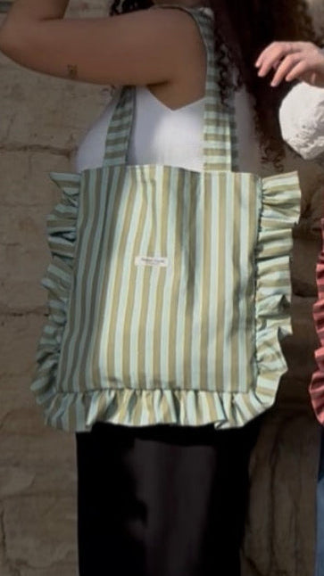 Sac tote bag SUN rayé bleu vert