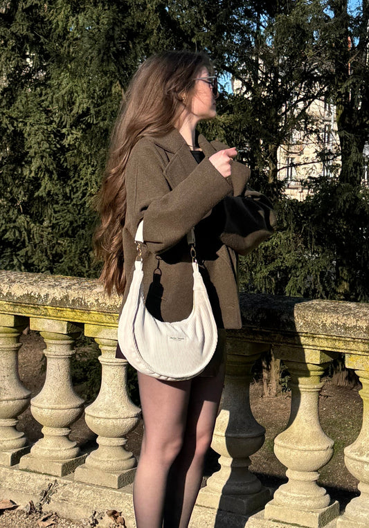 Sac demi-lune AURORE velours cotelé beige