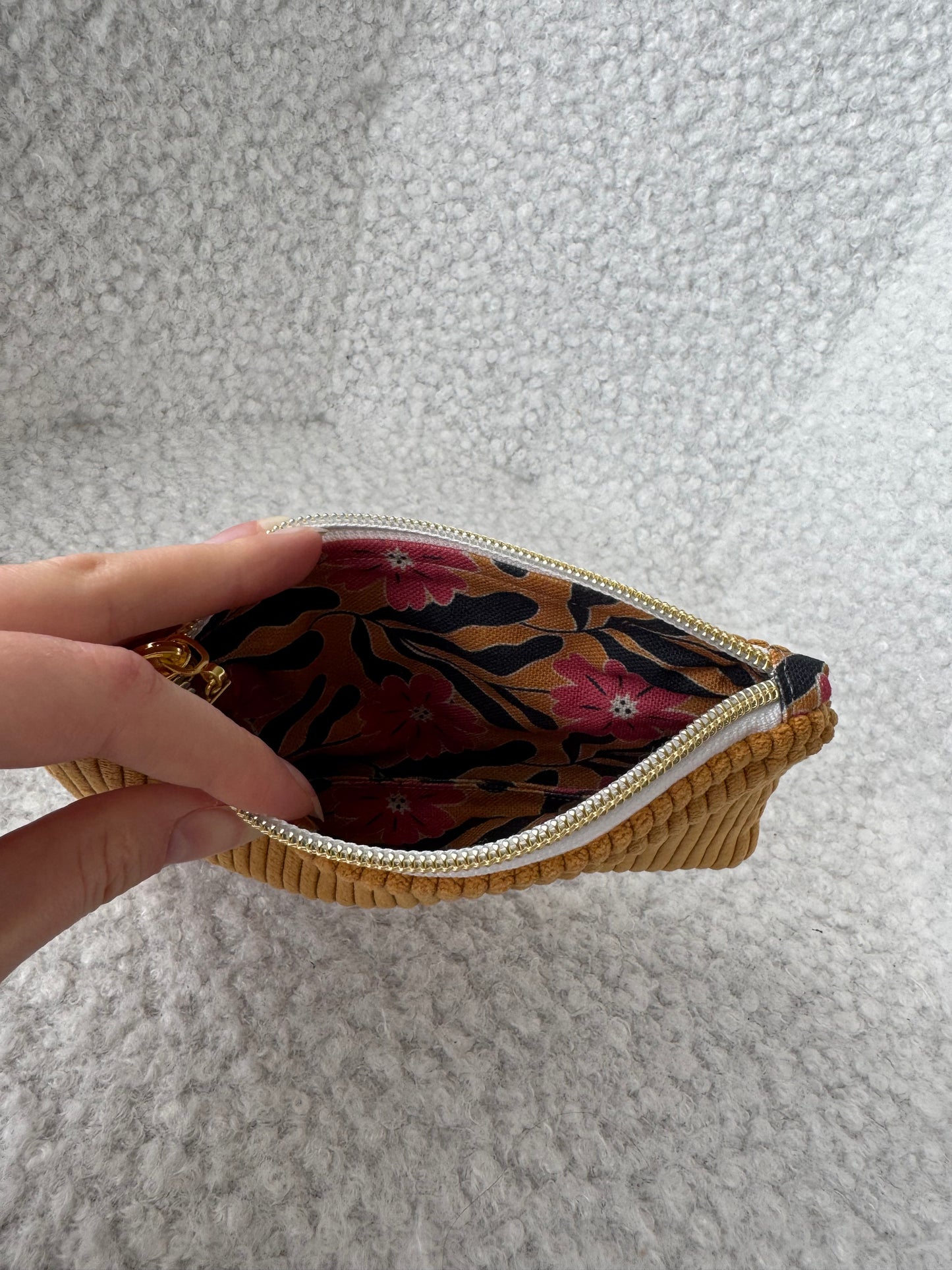 Porte monnaie / Porte cartes en velours cotelé jaune ocre