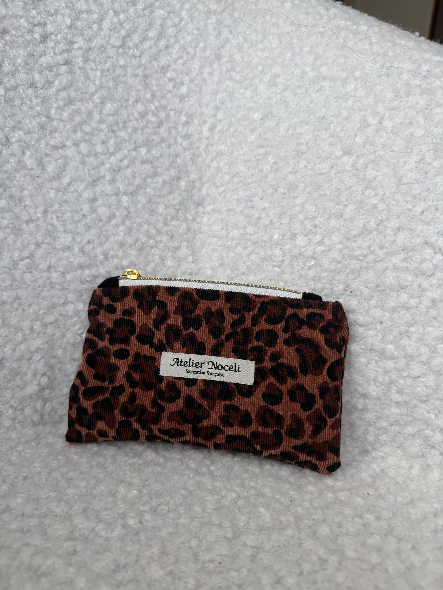 Porte monnaie / porte cartes en velours côtelé léopard