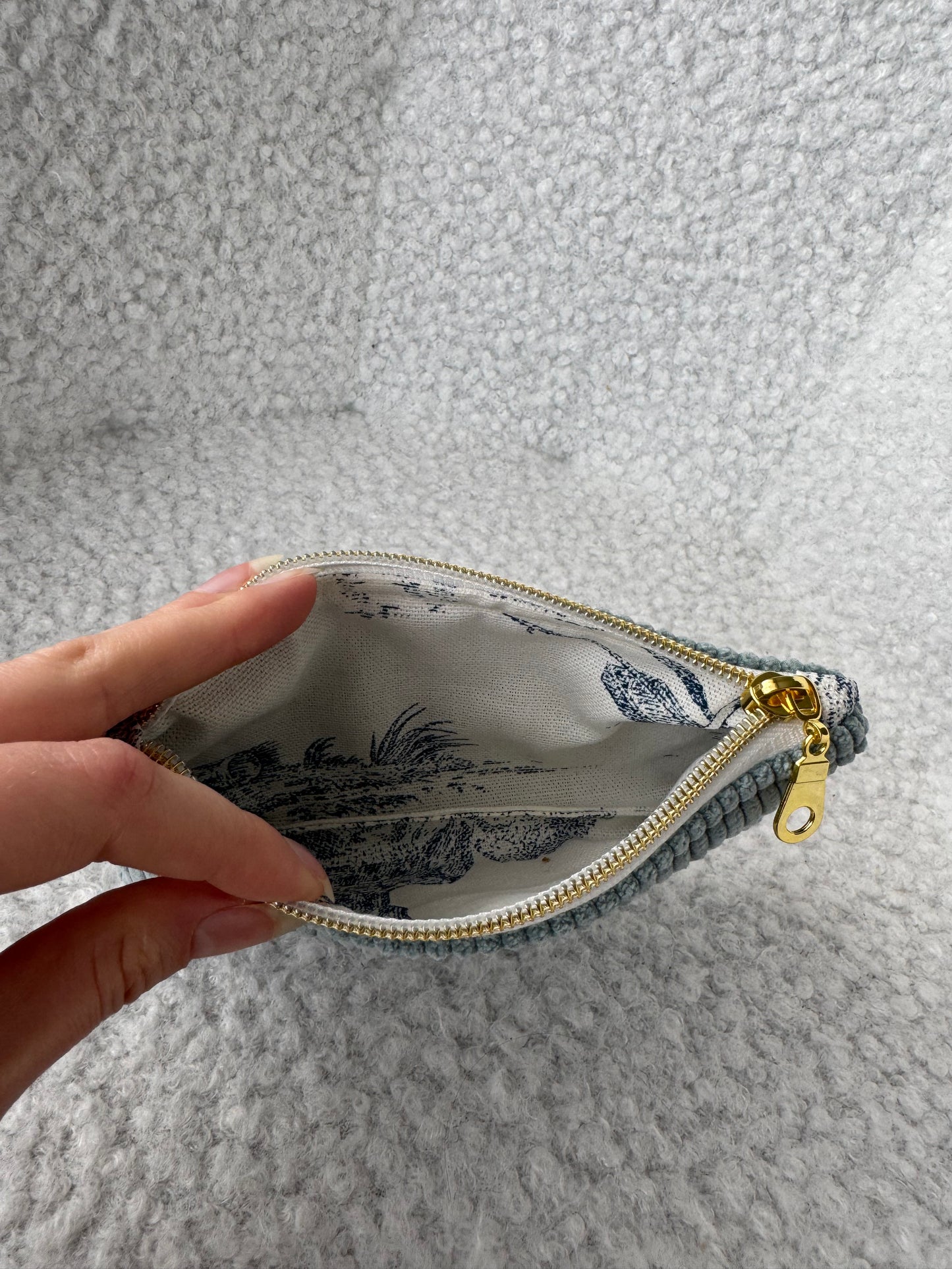 Porte monnaie / porte cartes en velours côtelé bleu ciel