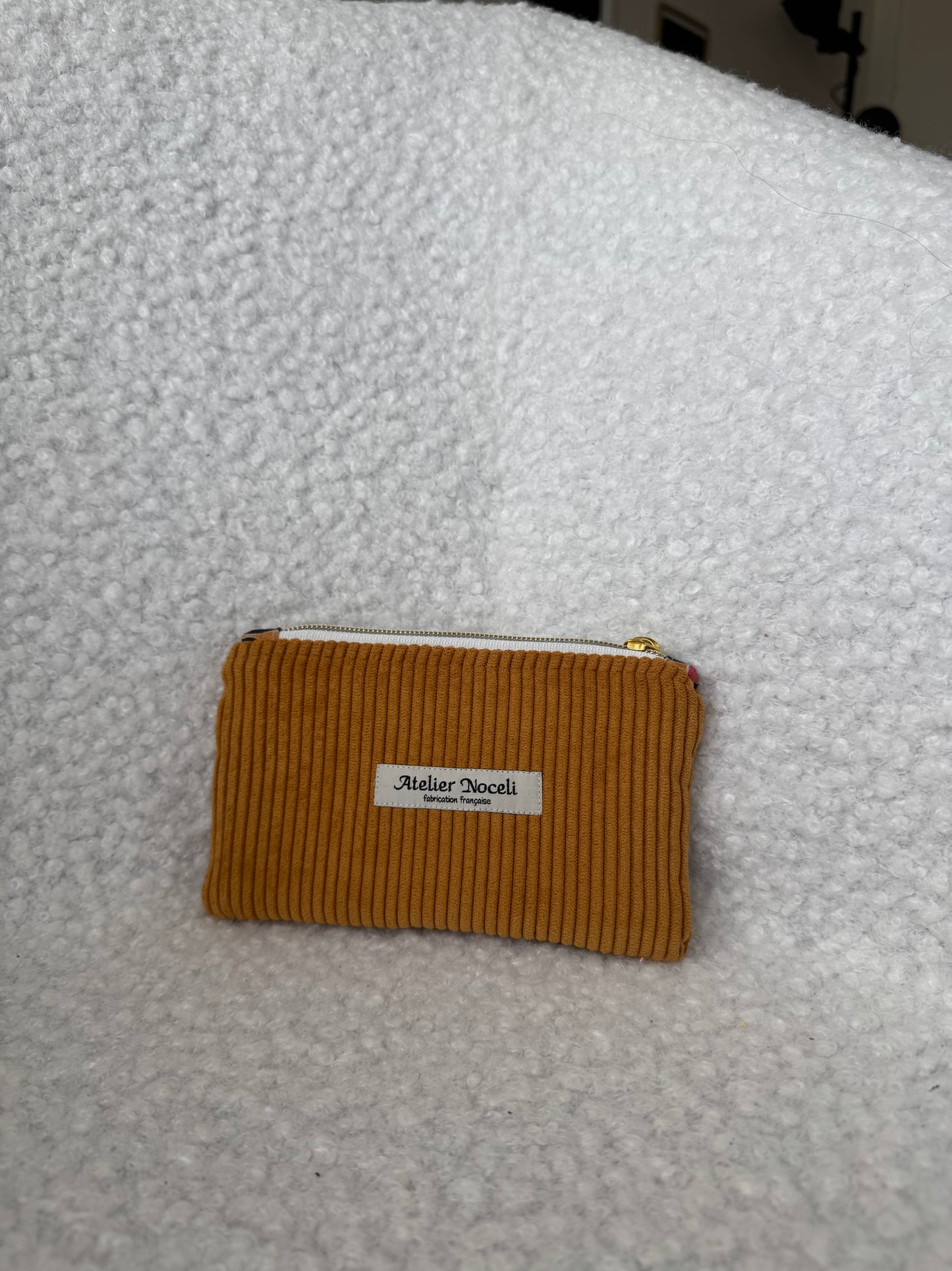 Porte monnaie / Porte cartes en velours cotelé jaune ocre