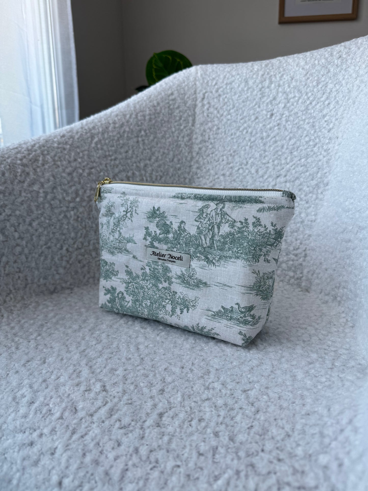Trousse de toilette LIVIA motifs toile de jouy vert