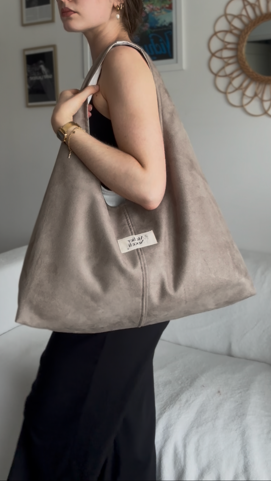 Sac cabas SUZANNE suédine taupe