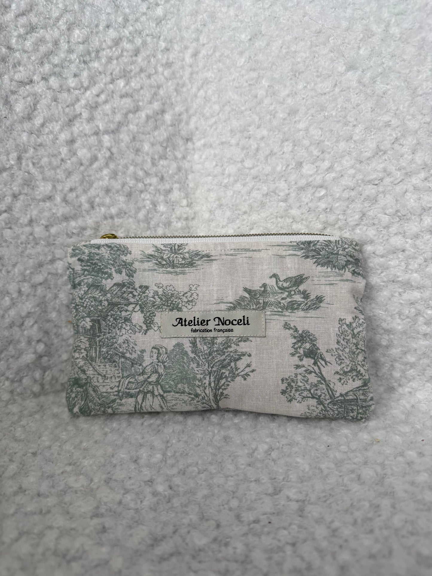 Porte monnaie / Porte cartes imprimé toile de jouy vert