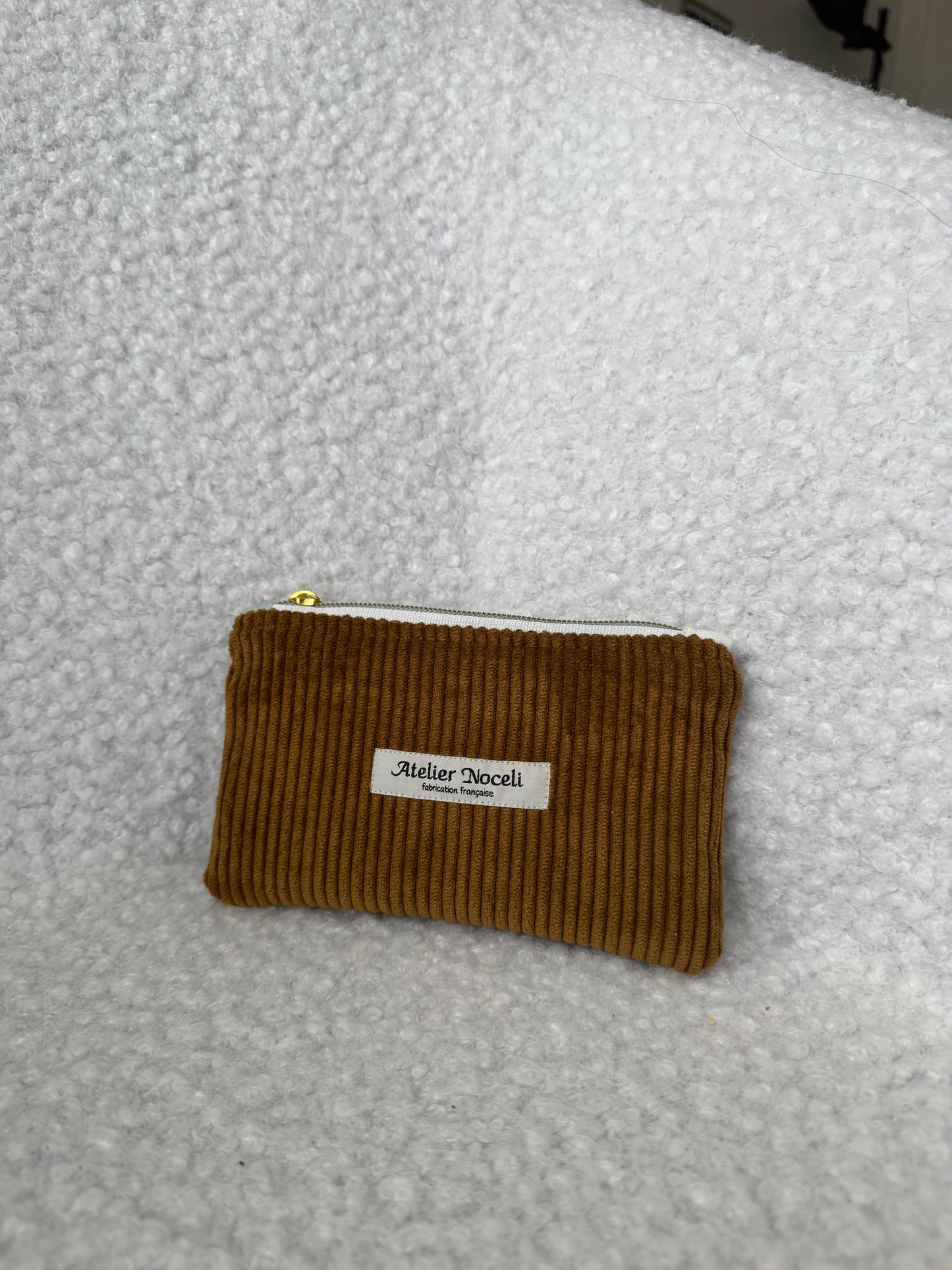 Porte monnaie / Porte cartes en velours côtelé camel