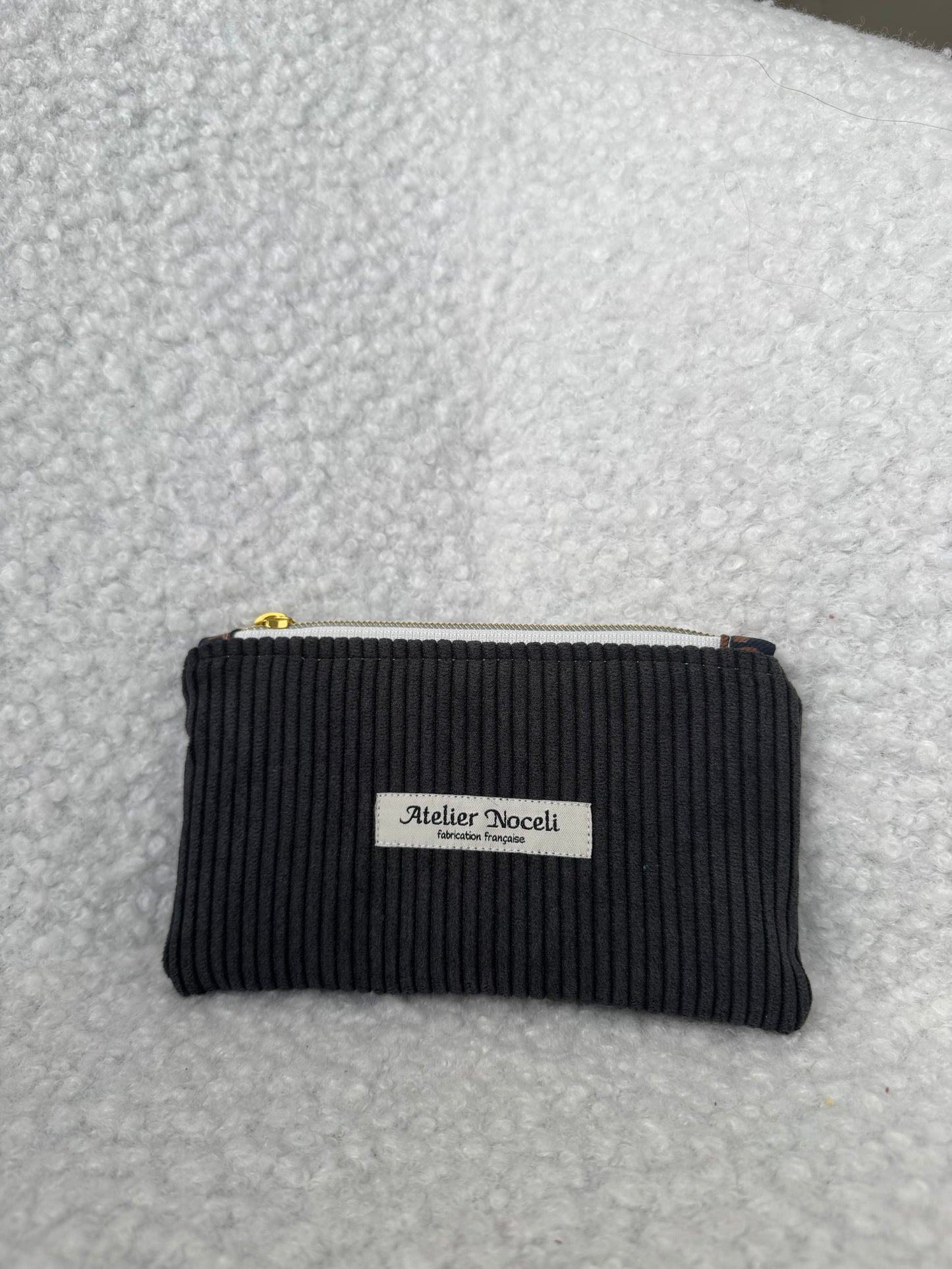 Porte monnaie / Porte cartes en velours cotelé gris anthracite