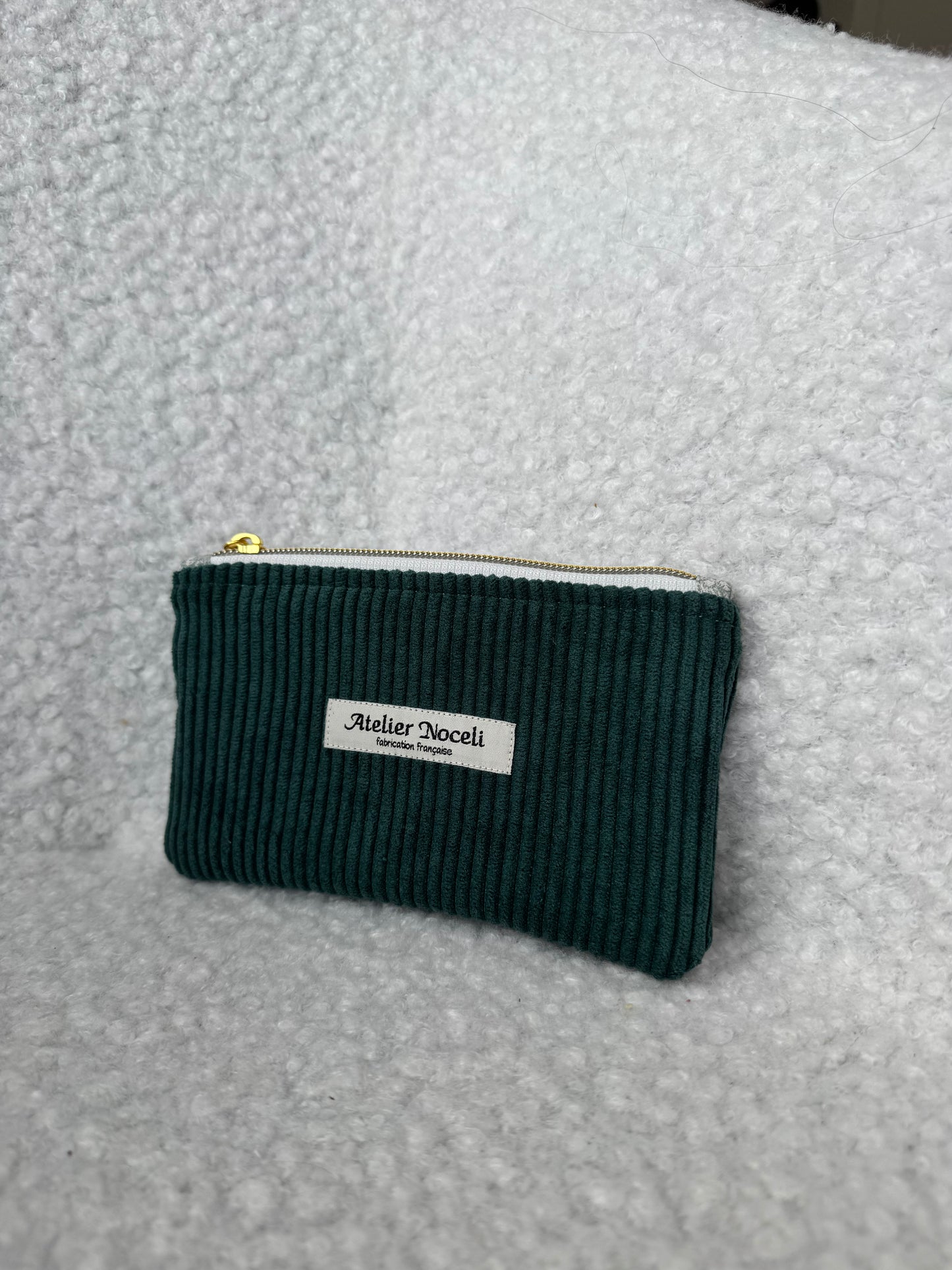 Porte monnaie/ Porte carte velours côtelé vert sapin