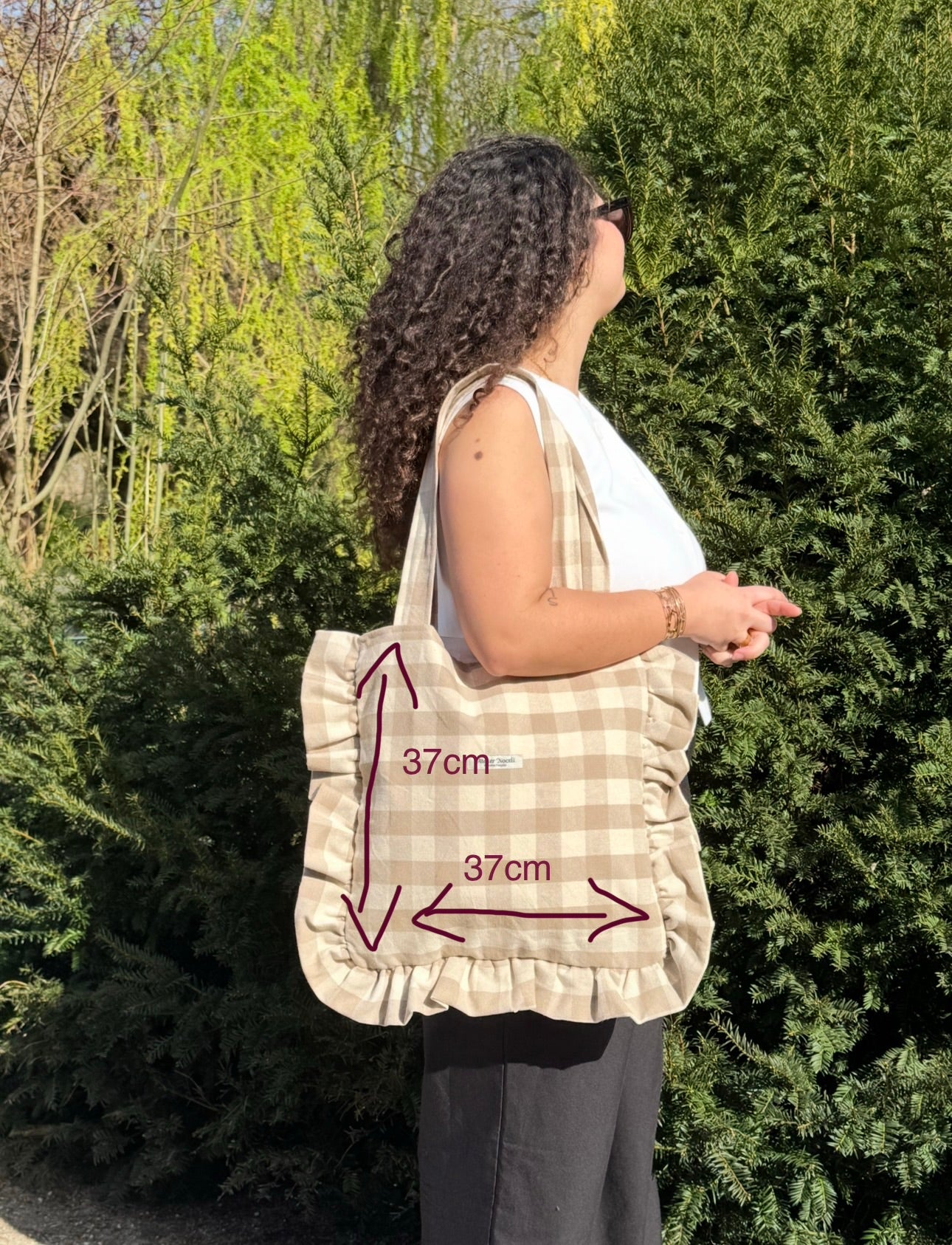Sac tote bag SUN à carreaux marron beige