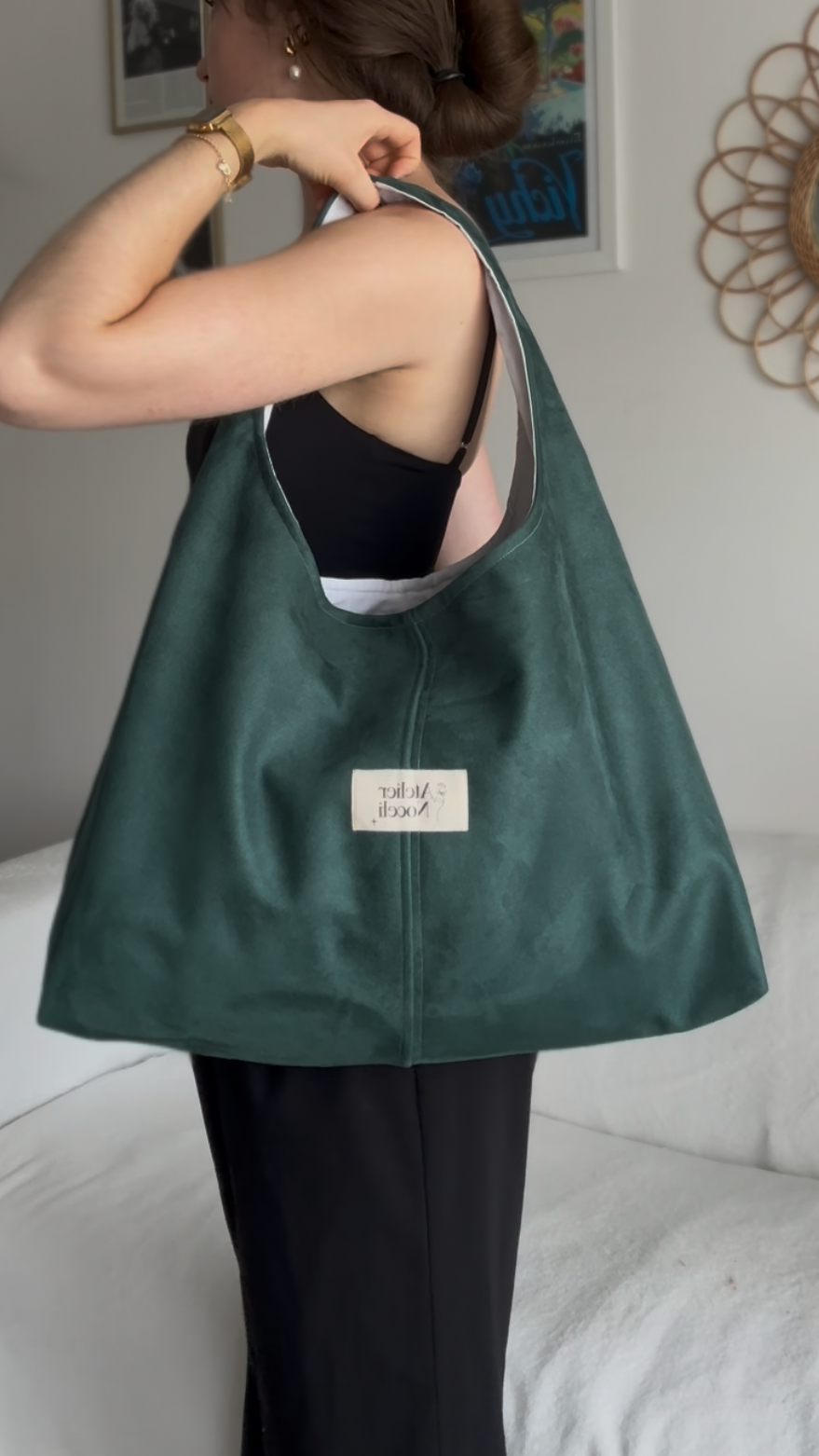 Sac cabas SUZANNE suédine vert sapin