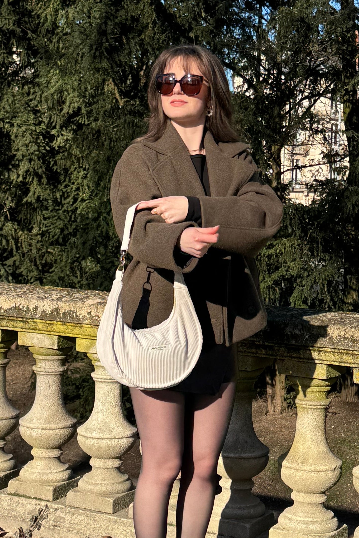 Sac demi-lune AURORE velours cotelé beige