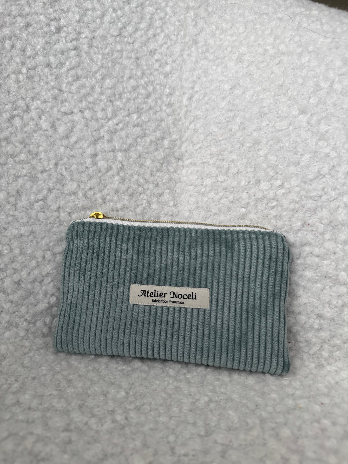 Porte monnaie / porte cartes en velours côtelé bleu ciel