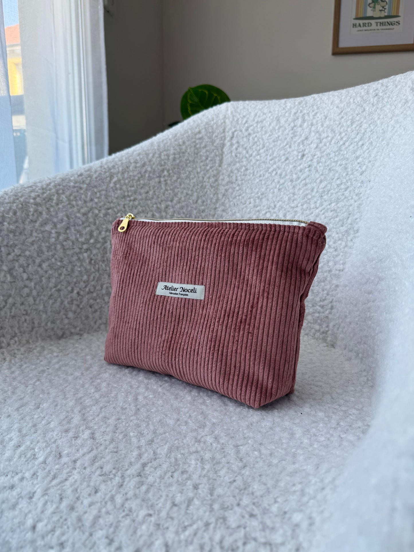Trousse de toilette LIVIA velours rose poudré