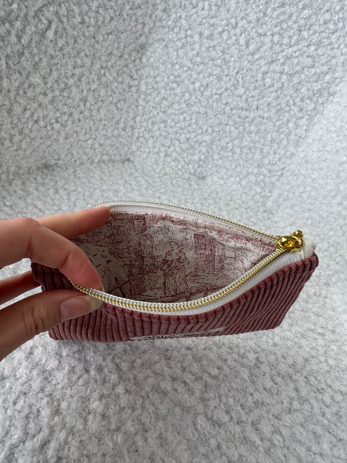 Porte monnaie / Porte cartes en velours cotelé rose