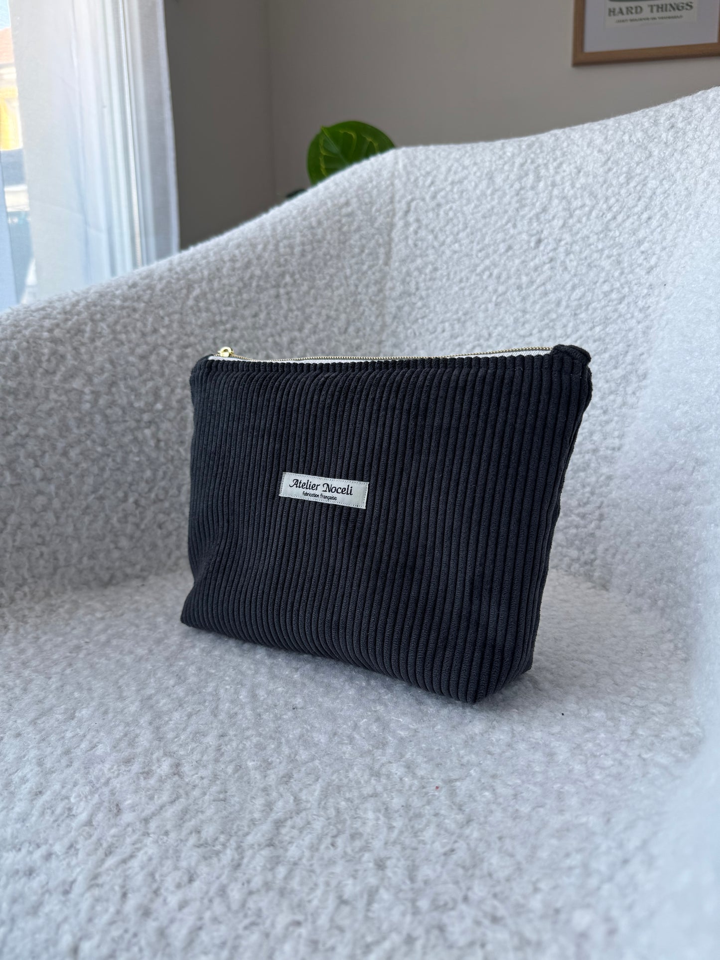 Trousse de toilette LIVIA velours gris anthracite