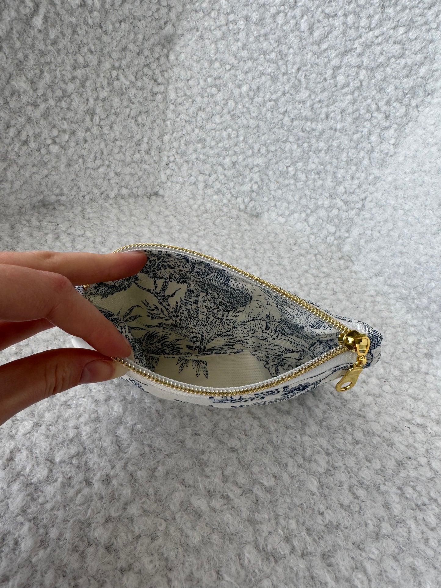 Porte monnaie / porte cartes motif toile de jouy bleu