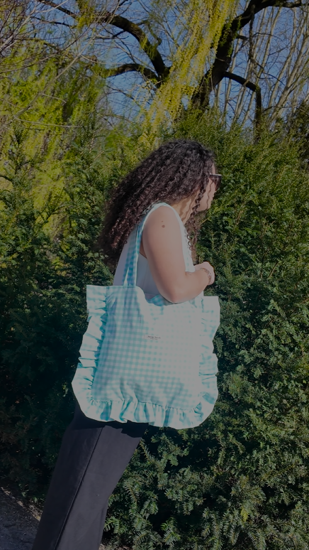 Sac tote bag SUN motifs vichy turquoise
