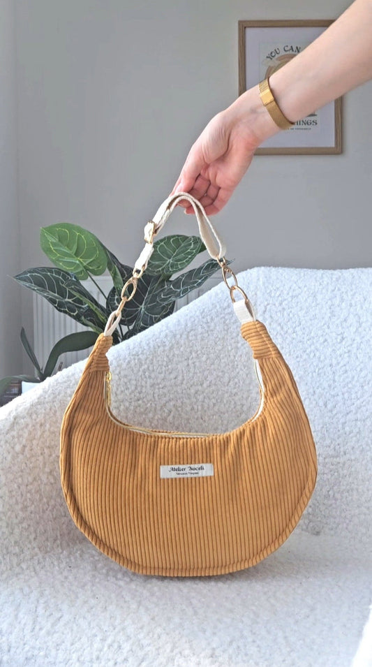 sac à main demi lune fait main jaune moutarde fait en france