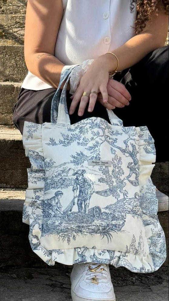 Sac tote bag SUN toile de jouy bleue