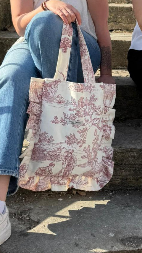 Sac tote bag SUN toile de jouy rouge