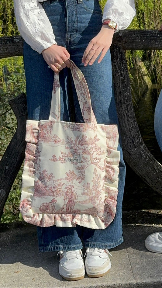 Sac tote bag SUN toile de jouy rouge