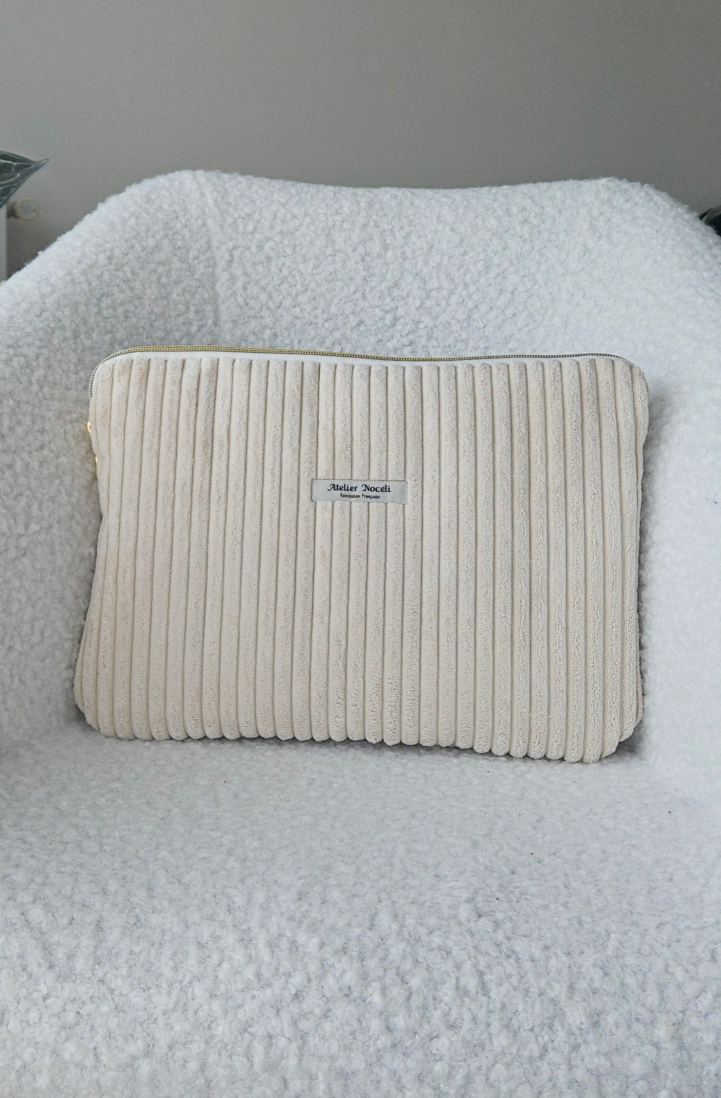 Housse d'ordinateur GARANCE velours large beige