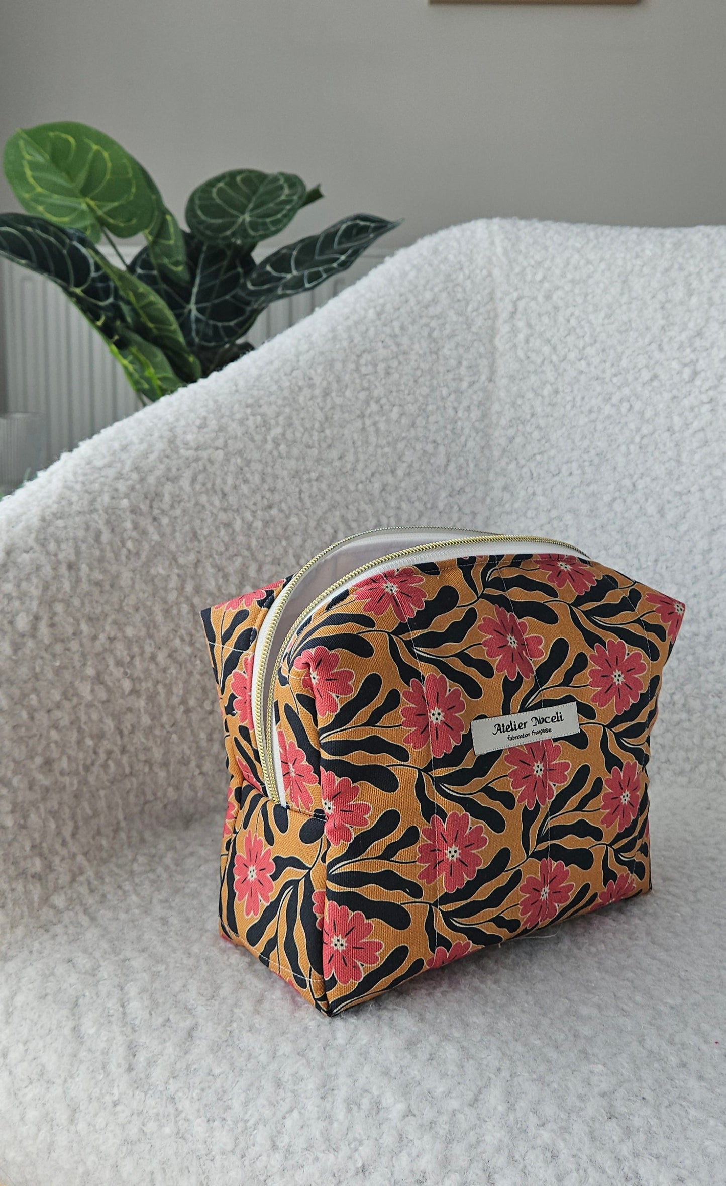 Trousse de toilette LIA fleurie jaune et rose
