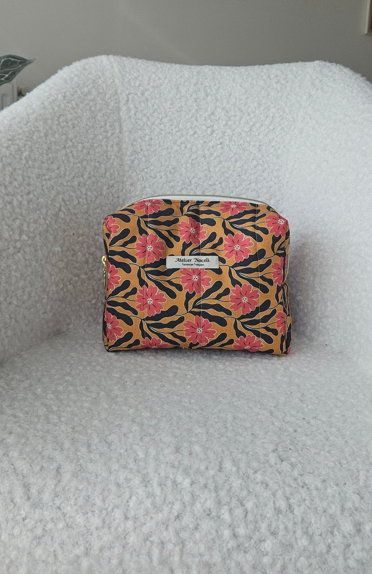 Trousse de toilette LIA fleurie jaune et rose