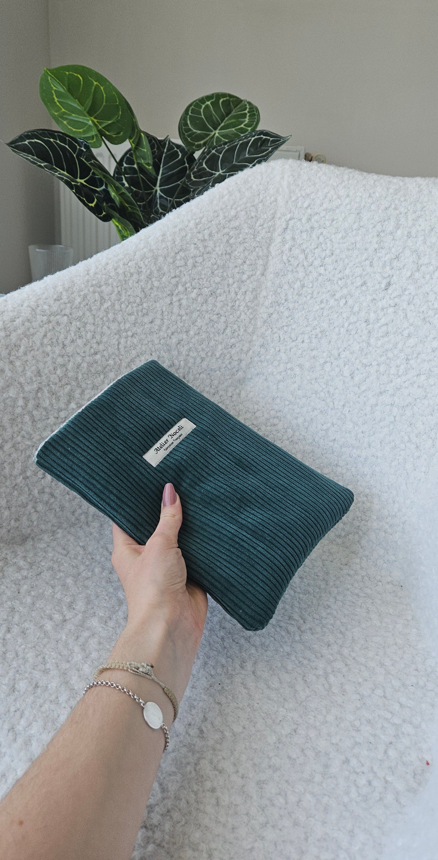 Housse de livre en velours cotelé vert