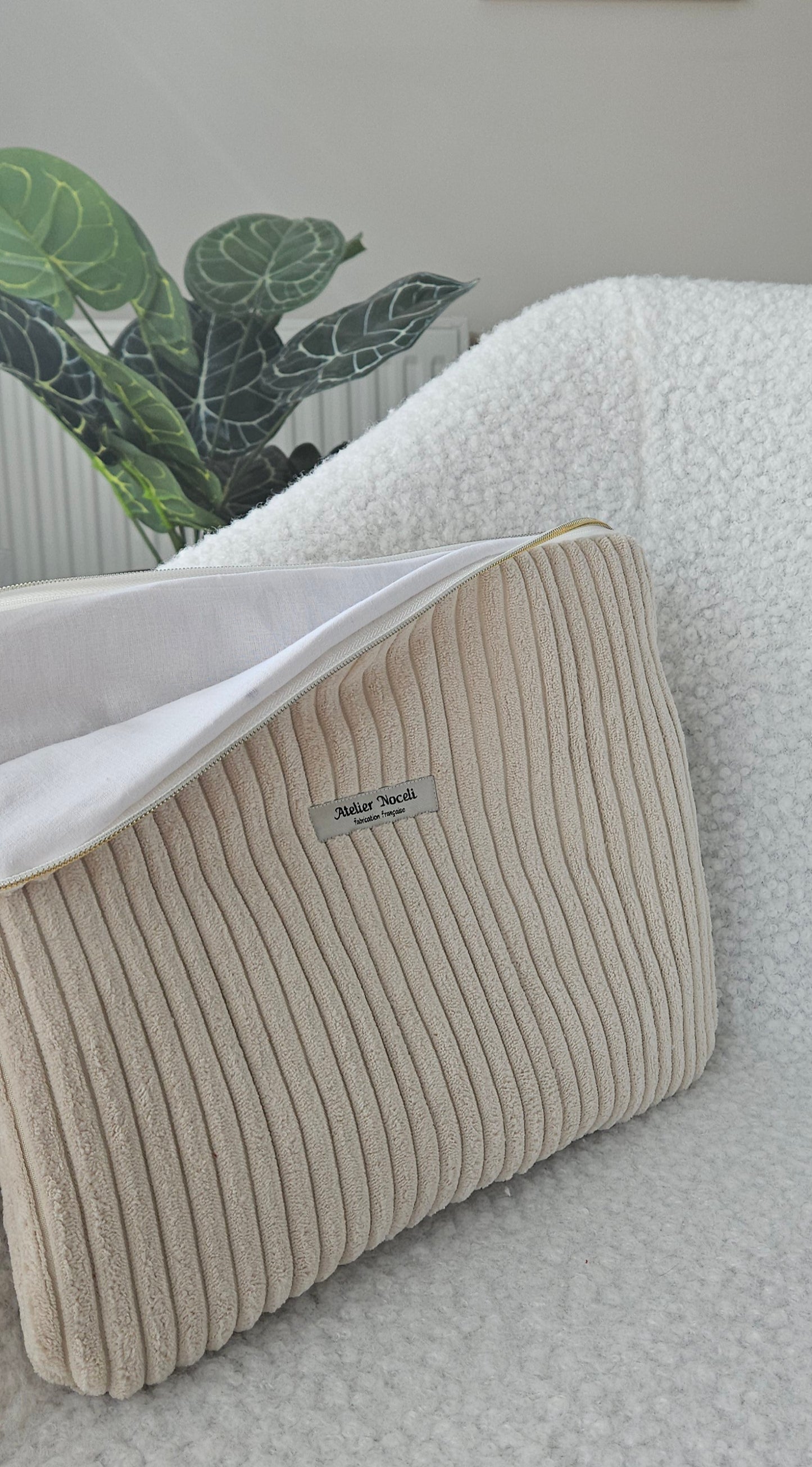 Housse d'ordinateur GARANCE velours large beige