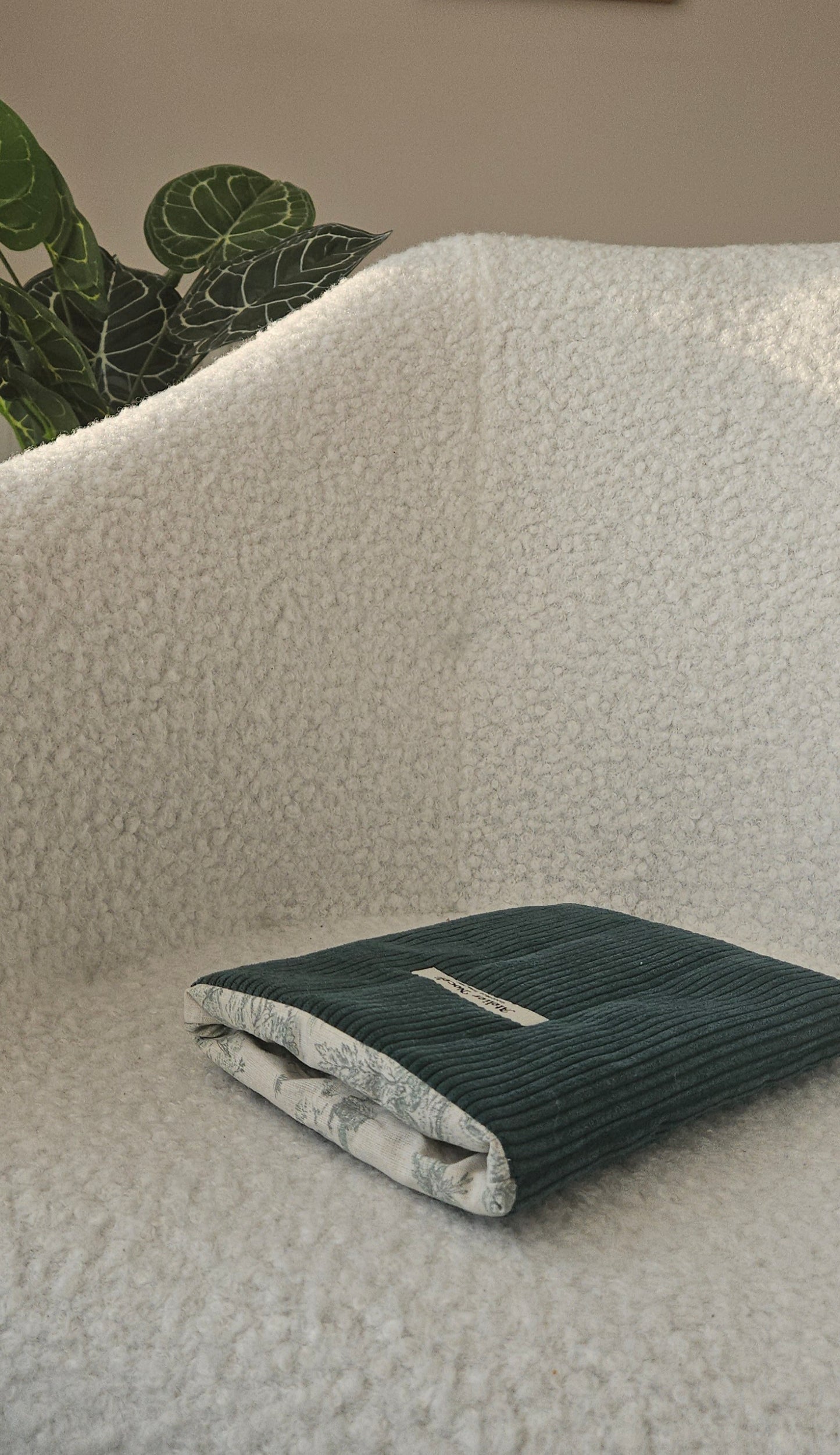Housse de livre en velours cotelé vert