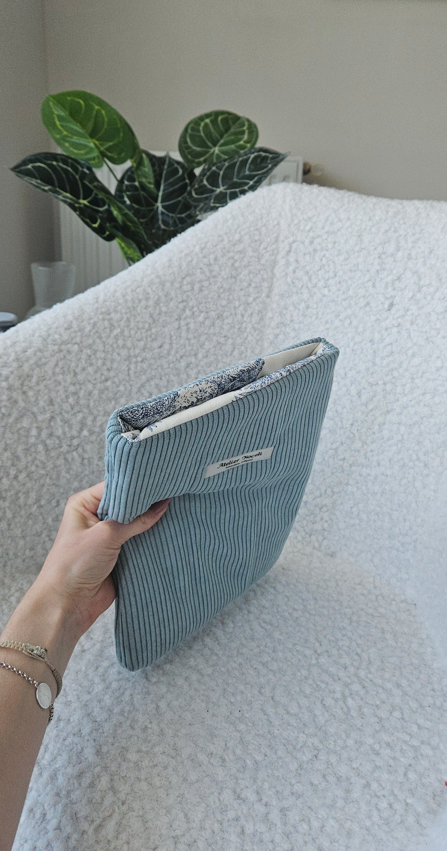 Housse de livre velours cotelé bleu