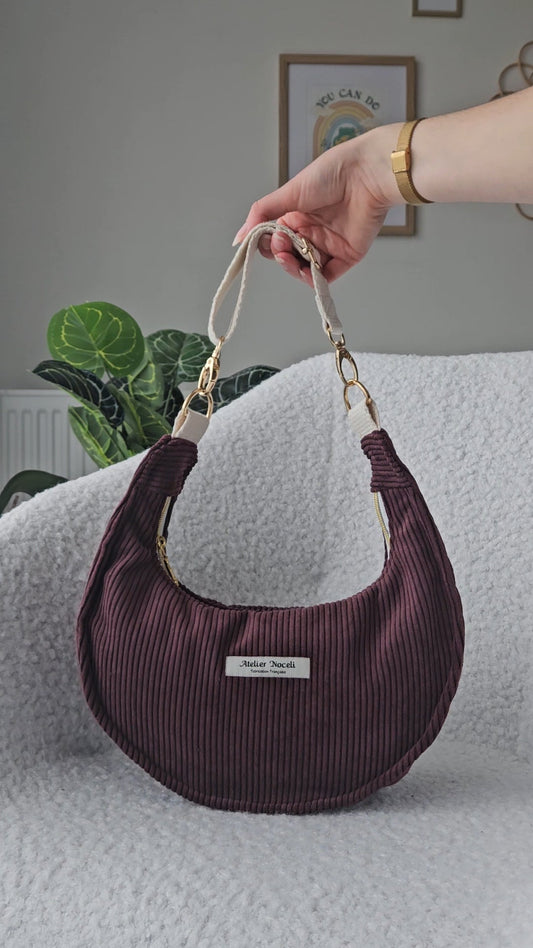 sac a main velours cotelé fait main en france couleur prune
