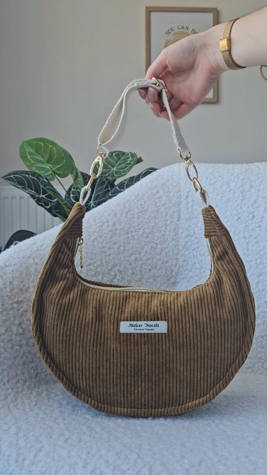 sac a main velours cotelé fait main en france couleur camel
