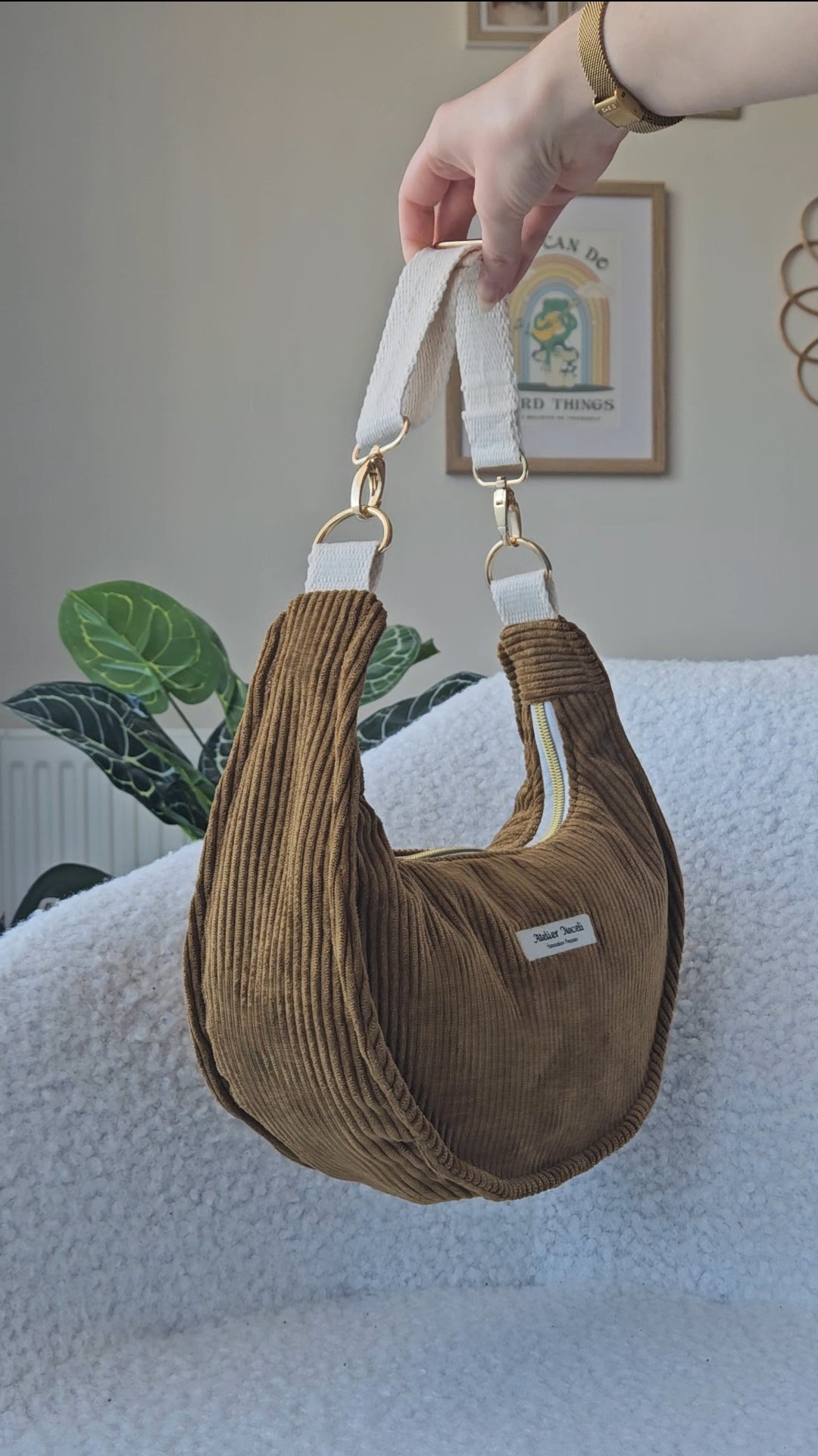 sac a main velours cotelé fait main en france couleur camel