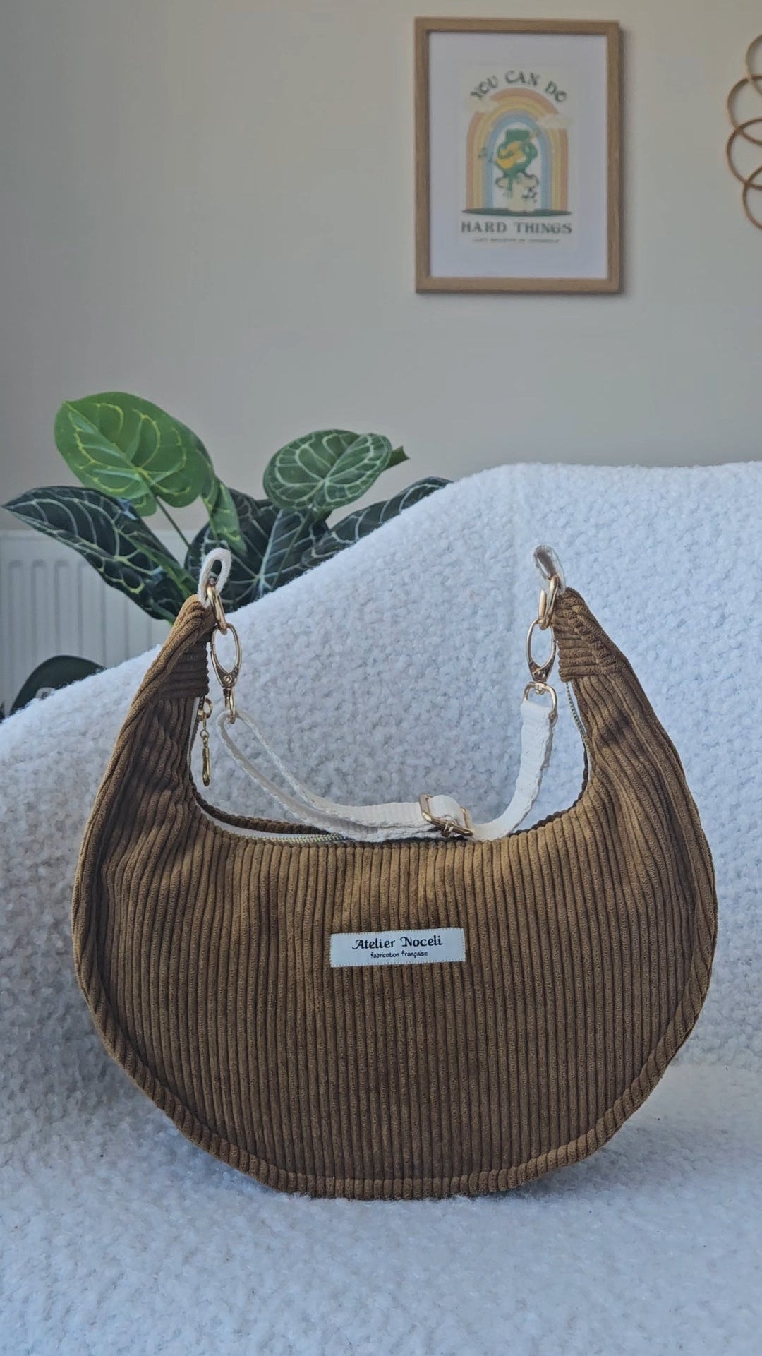 sac a main velours cotelé fait main en france couleur camel