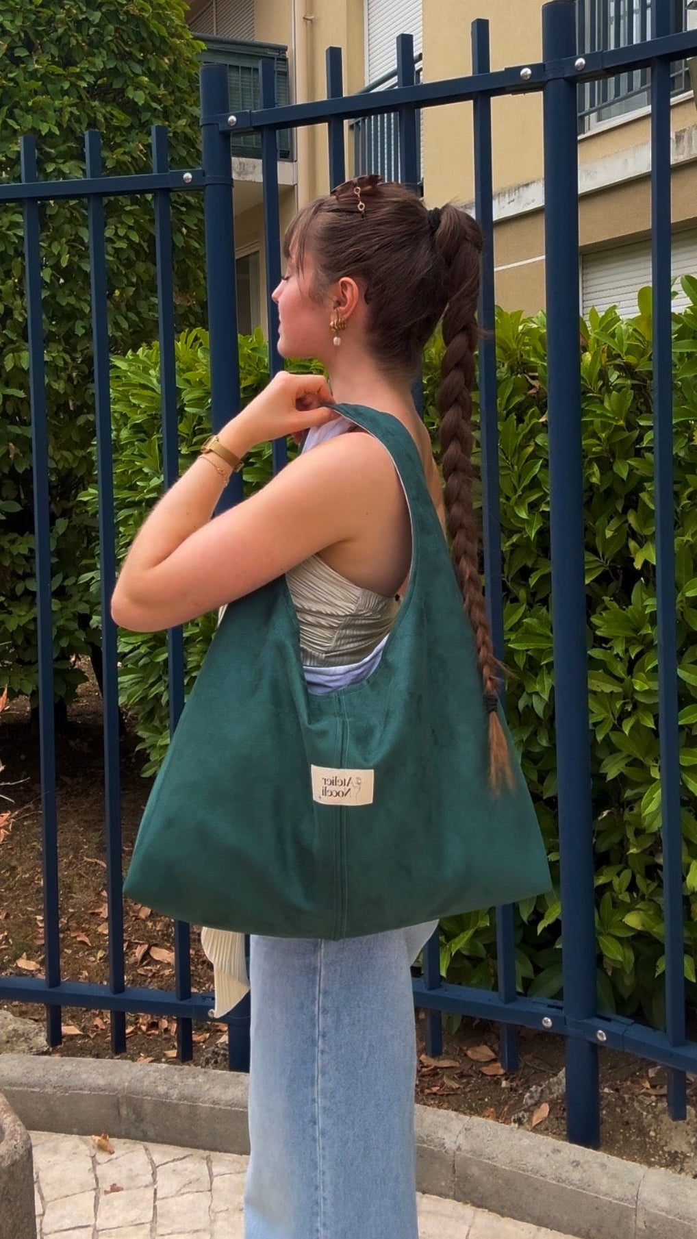 sac cabas fourre tout fait main en france sac rentree sac pinterest sac suedine vert sapin